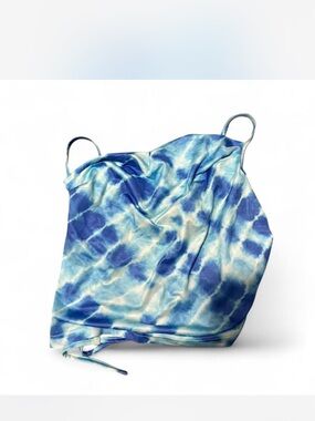 Blue Tie-Dye Satin Cowl Neck Slip Tank